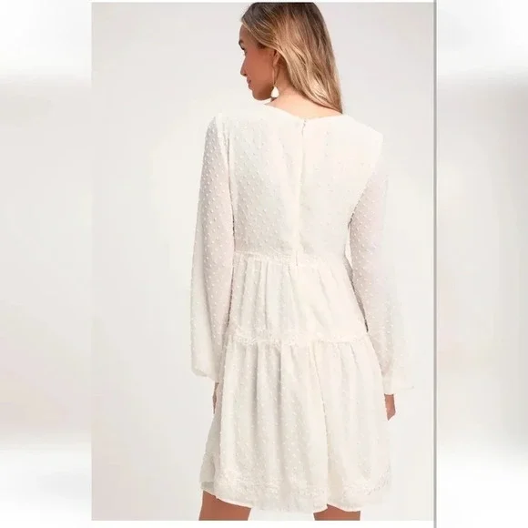 Lulu's Wistful Moment White Swiss Dot Long Sleeve Dress - Picture 2 of 8